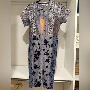 Byron Lars Navy, Gray, & Pink Floral Lace Dress